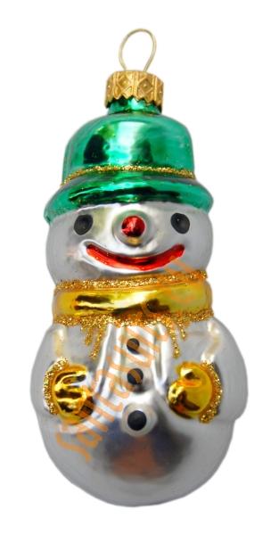 Green &amp; gold snowman in hat ornament