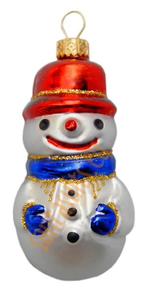 Blue &amp; red snowman in hat ornament