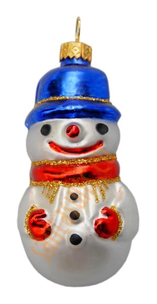 Red &amp; blue snowman in hat ornament