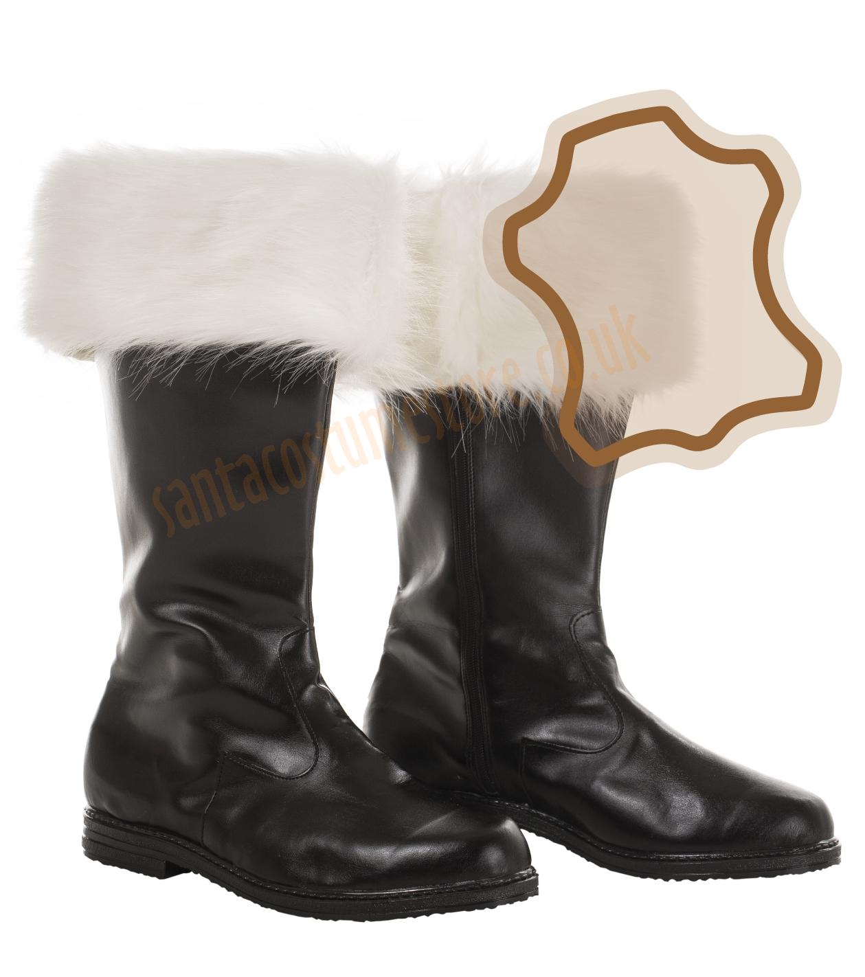 affix George Bernard gezagvoerder Real leather Santa boots (ecru faux fur) - Santa Suits