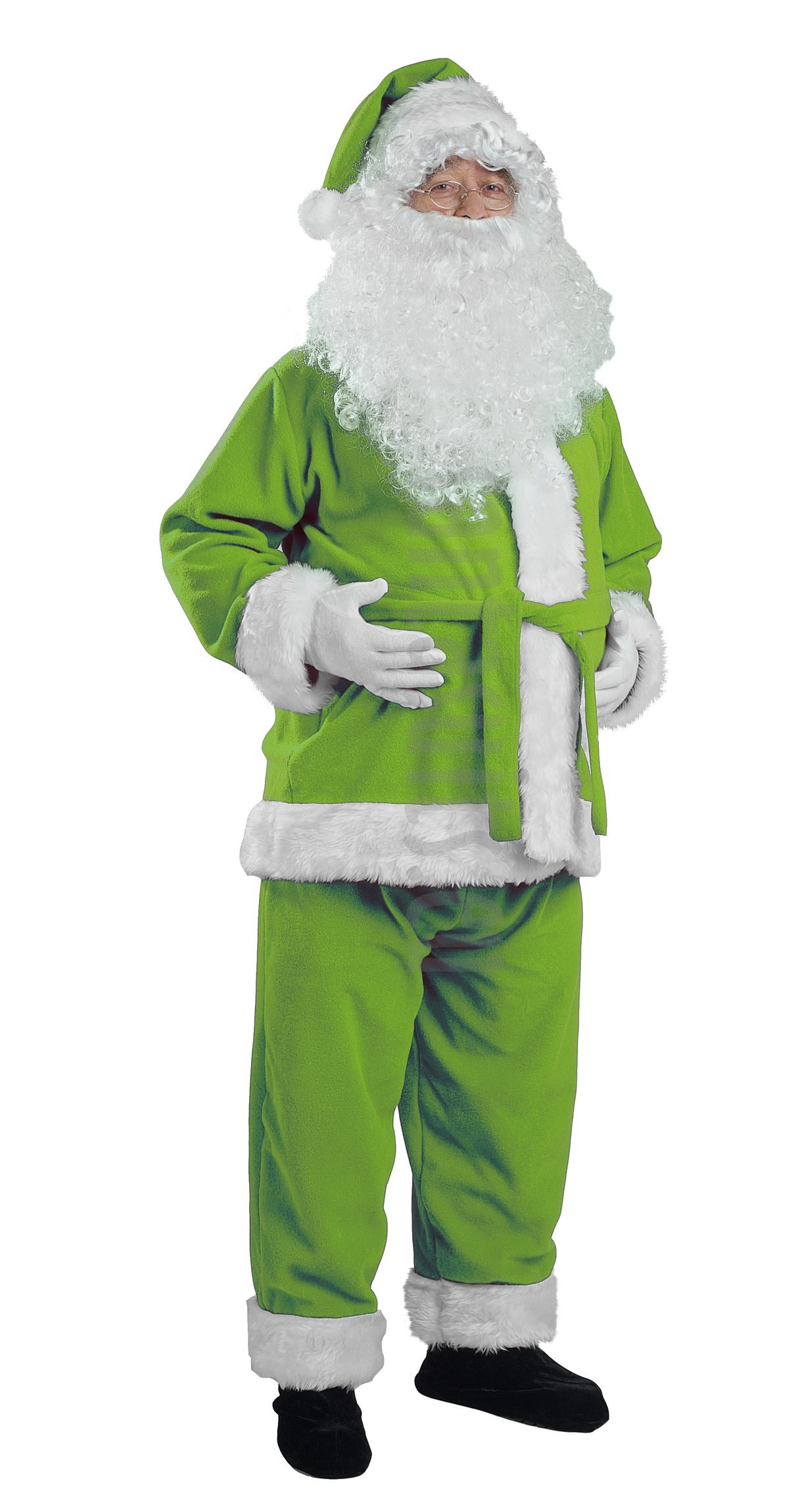 Light olive green Santa suit jacket, trousers and hat Santa Suits